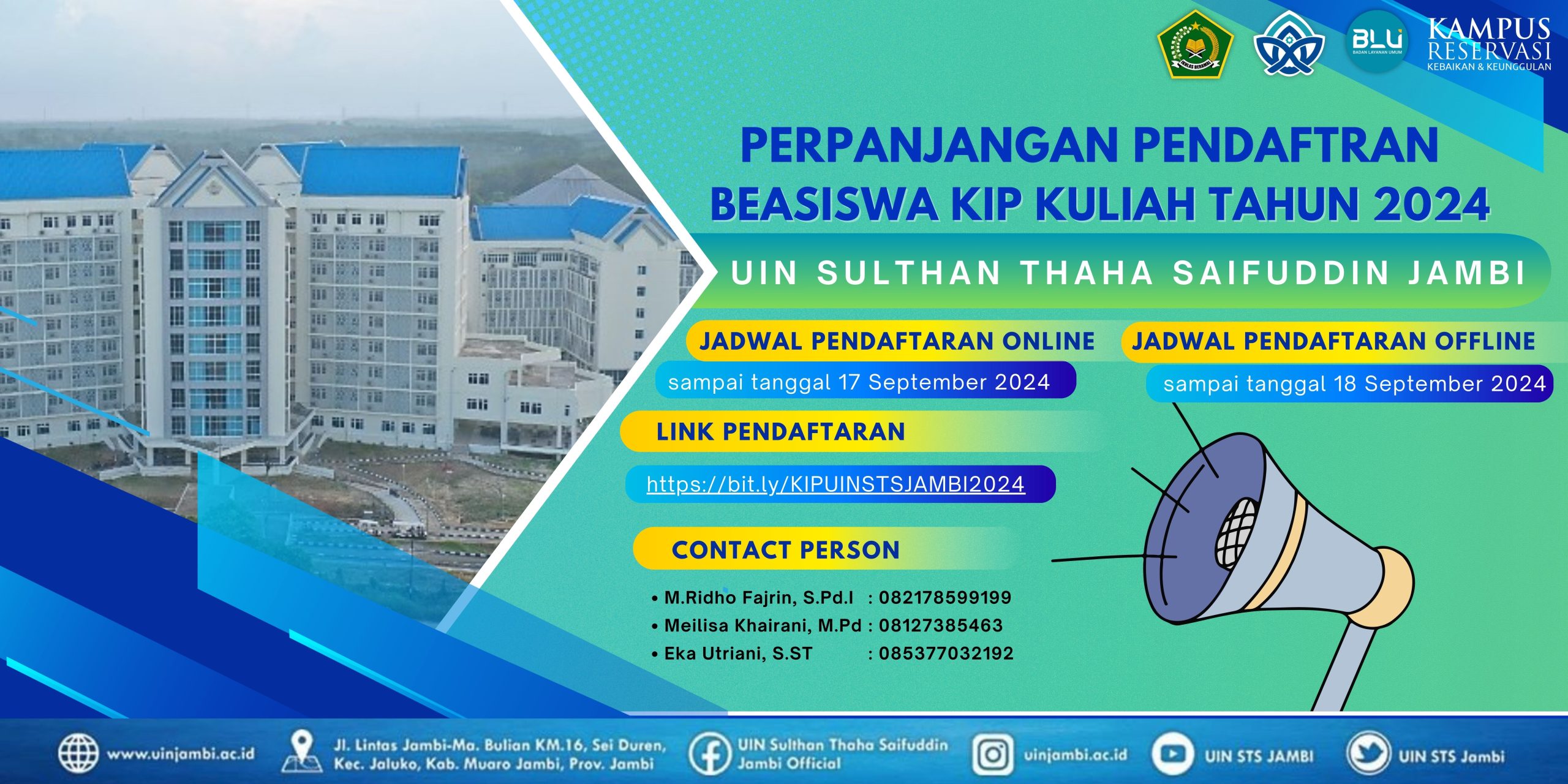 Perpanjangan Pendaftaran KIP Kuliah UIN Sulthan Thaha Saifuddin Jambi tahun 2024